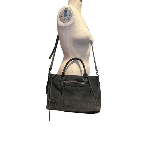 Rebecca Minkoff Grey Handbag Suede Leather Zipper Medium Crossbody Strap Fringe - Picture 1 of 16